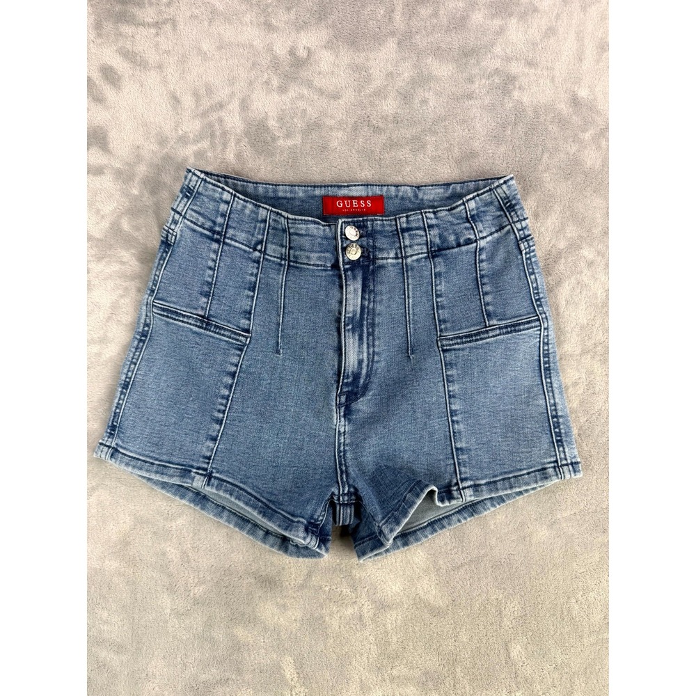 GUESS Los Angeles Bermuda Shorts Women 27 Blue Denim Cotton Medium Wash Mid Rise